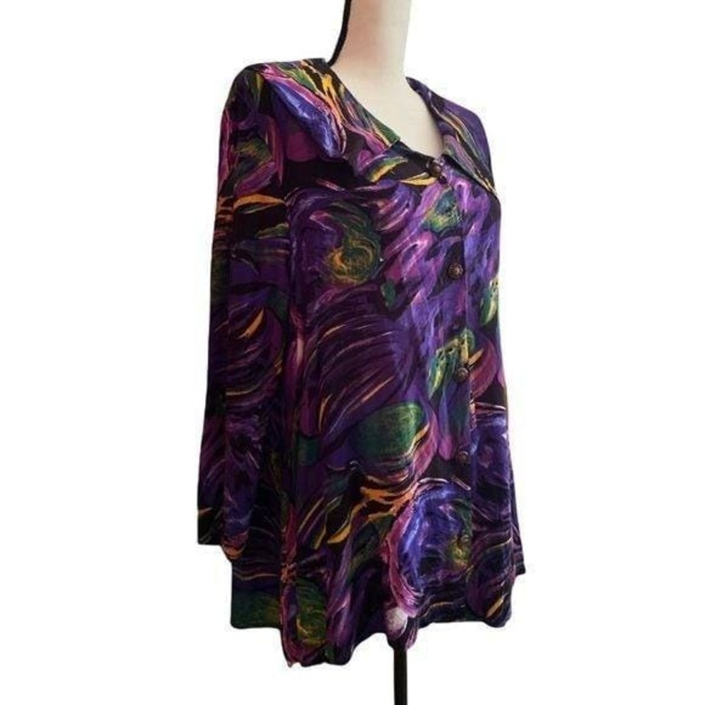 Womens Abstract Painterly Print Button Down Tunic Blouse Purple XL - Picture 5 of 8